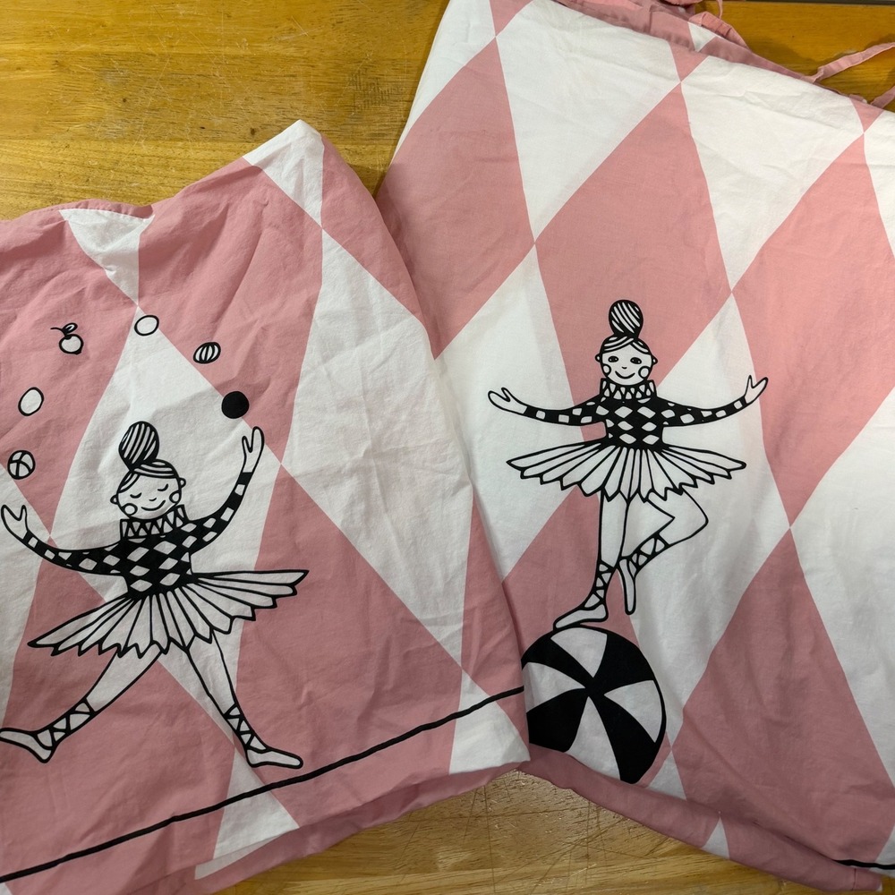 IKEA Busenkel Twin Duvet Cover Sham Pink White Harlequin Circus Ballerina Vtg